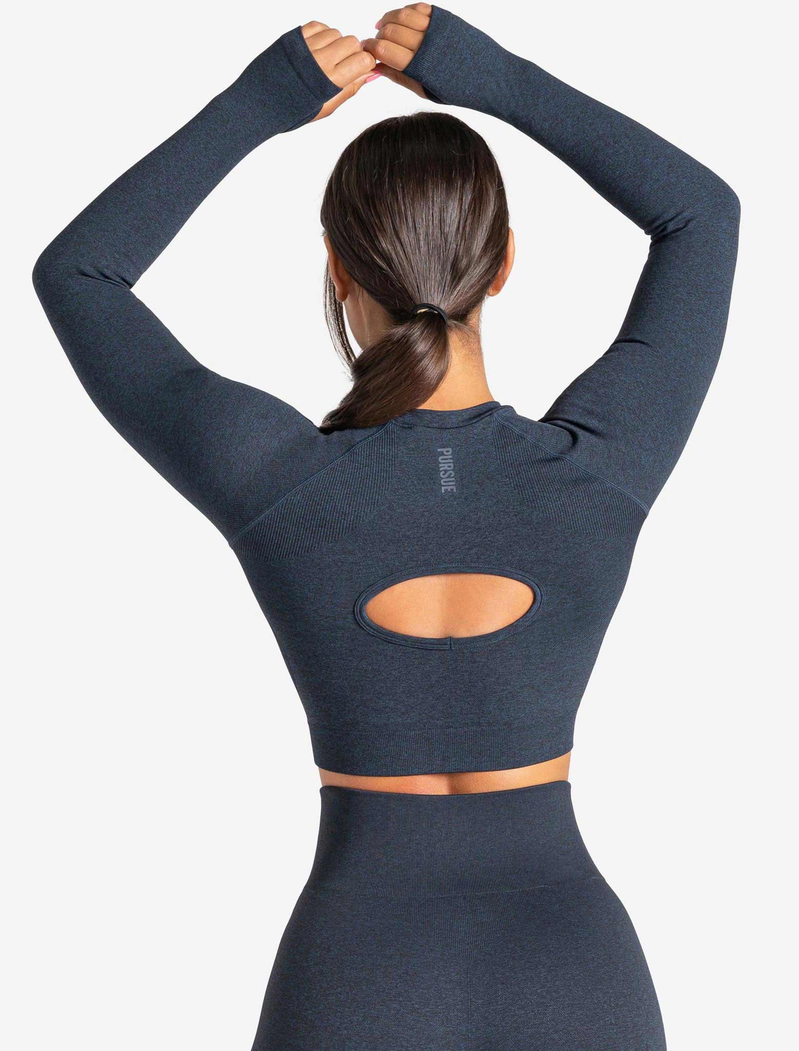 Core Seamless Long Sleeve Crop Top / Navy Marl Pursue Fitness 2