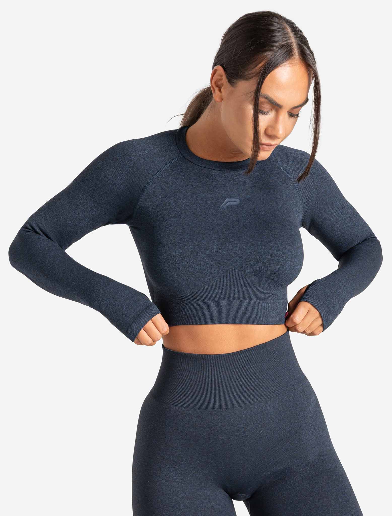 Core Seamless Long Sleeve Crop Top / Navy Marl Pursue Fitness 1