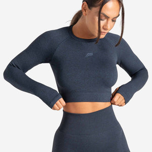 Core Seamless Long Sleeve Crop Top / Navy Marl Pursue Fitness 1