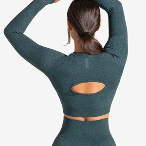 Core Seamless Long Sleeve Crop Top / Teal Marl Pursue Fitness 2