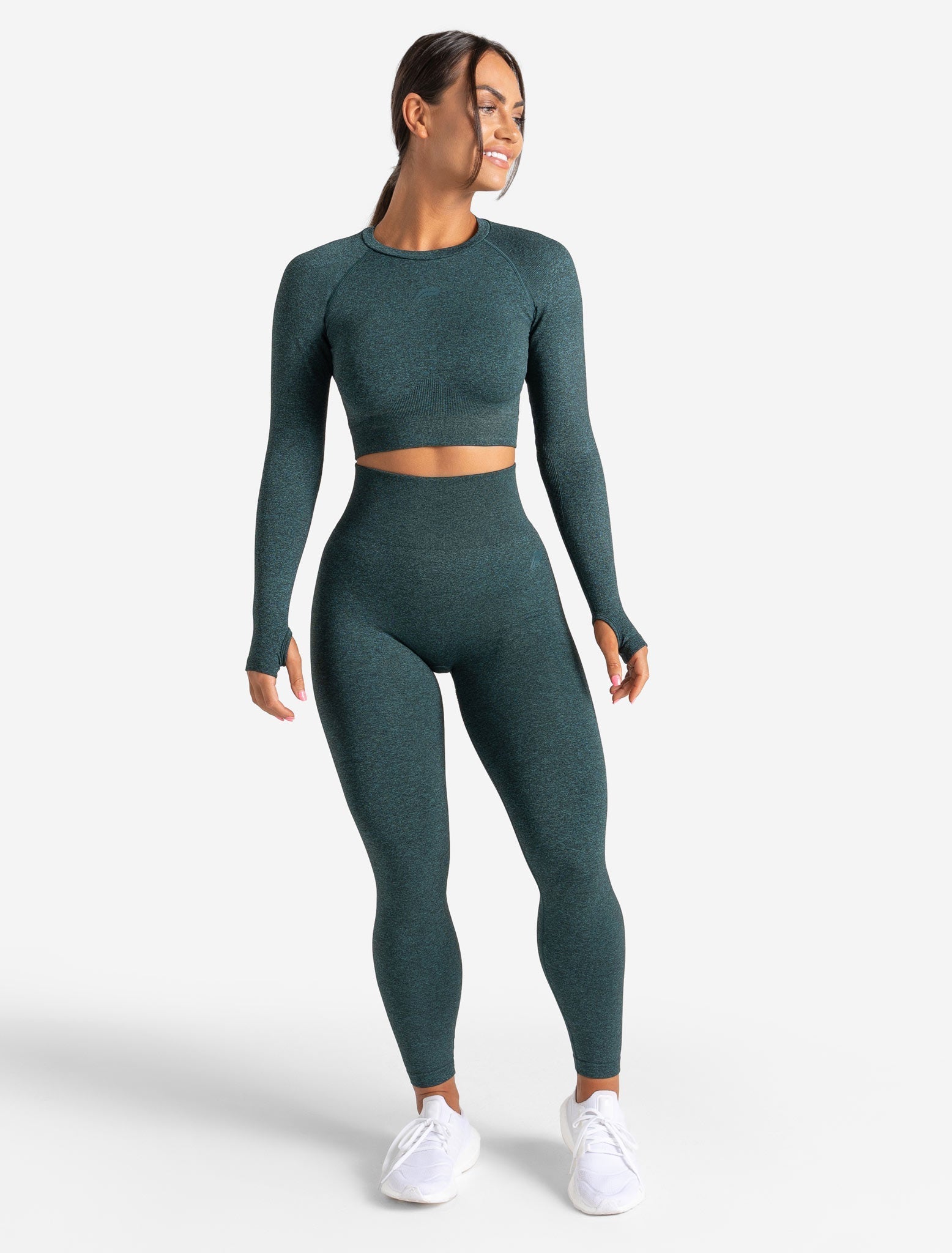 Core Seamless Long Sleeve Crop Top, Teal Marl