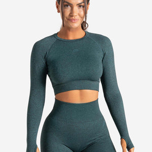 Core Seamless Long Sleeve Crop Top / Teal Marl Pursue Fitness 1