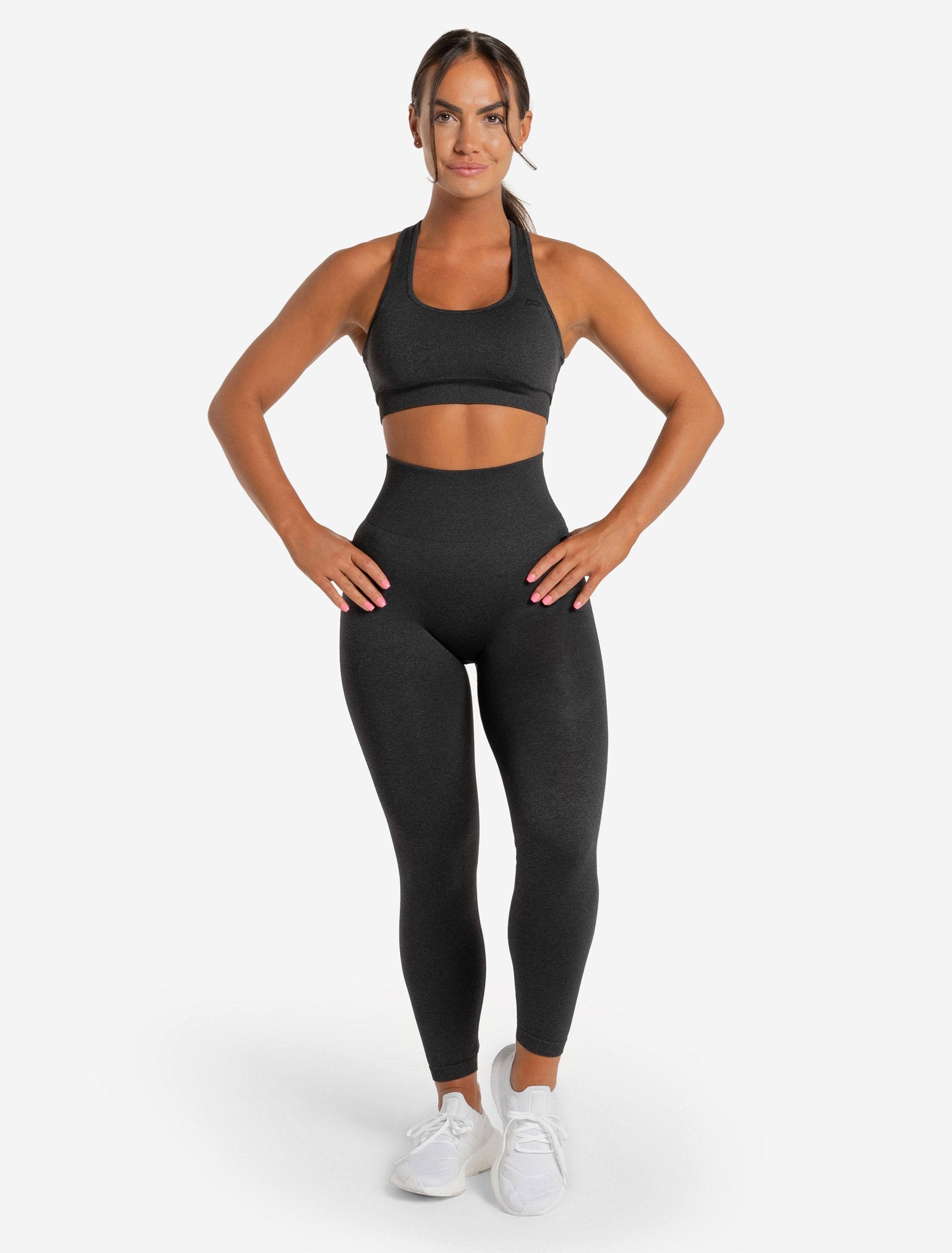 Core Seamless Long Sleeve Crop Top, Black Marl