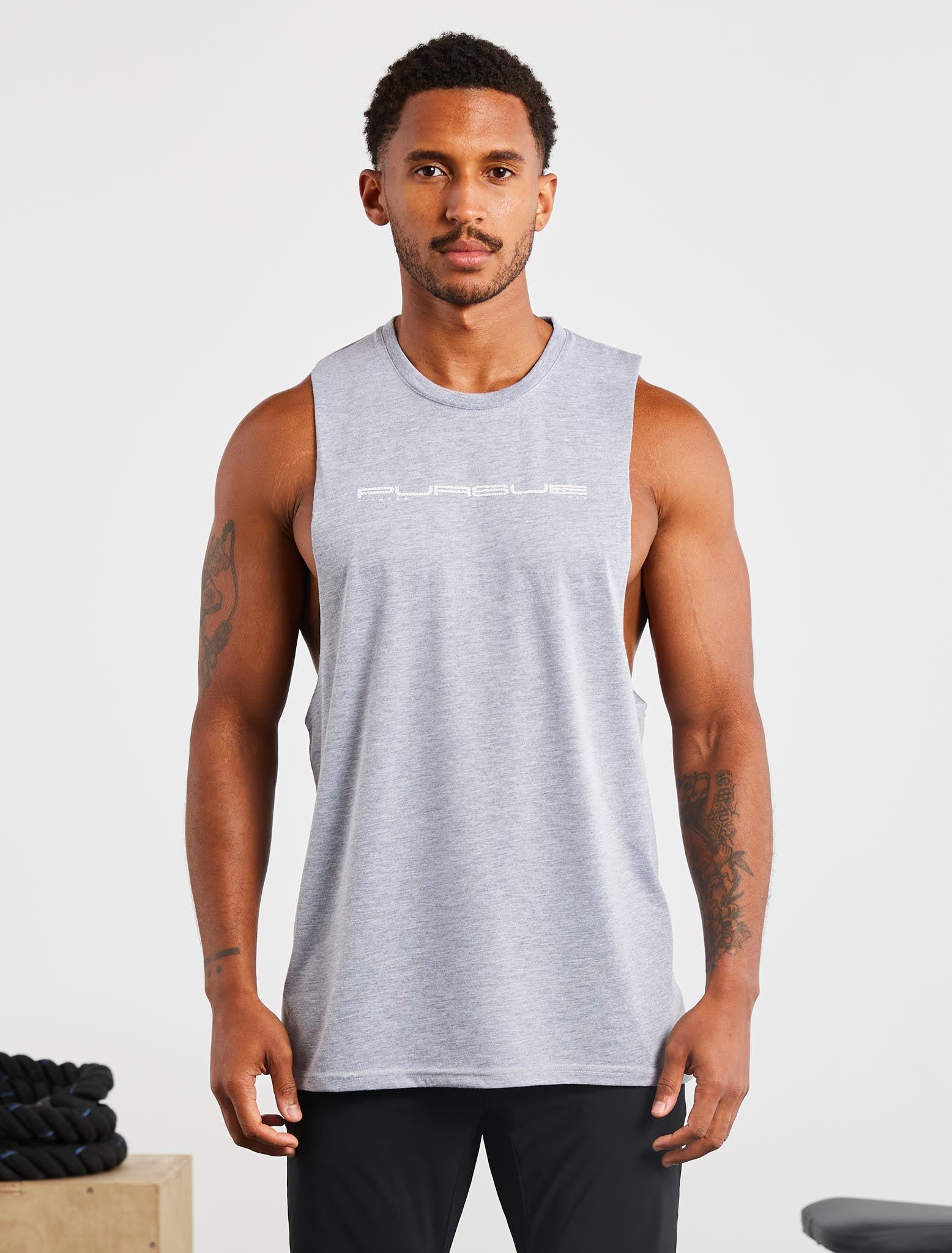 Graphic Drop Arm Tank / Grey Marl Pursue Fitness 2