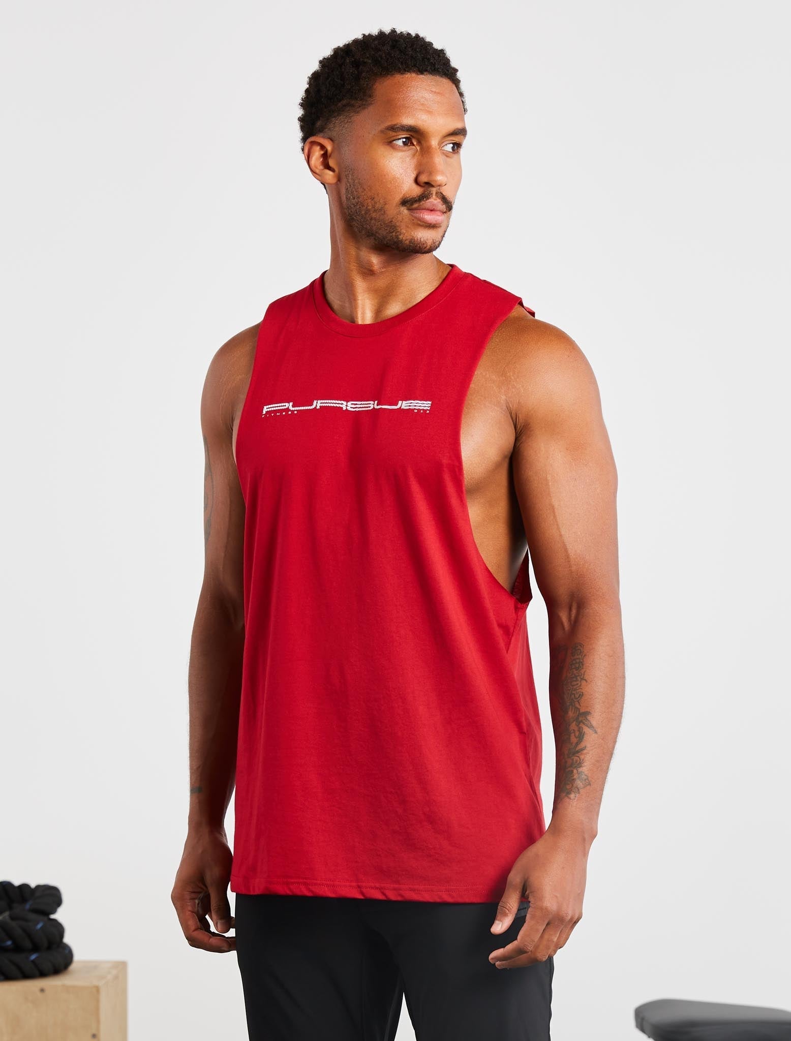 Graphic Drop Arm Tank / Maroon Pursue Fitness 1