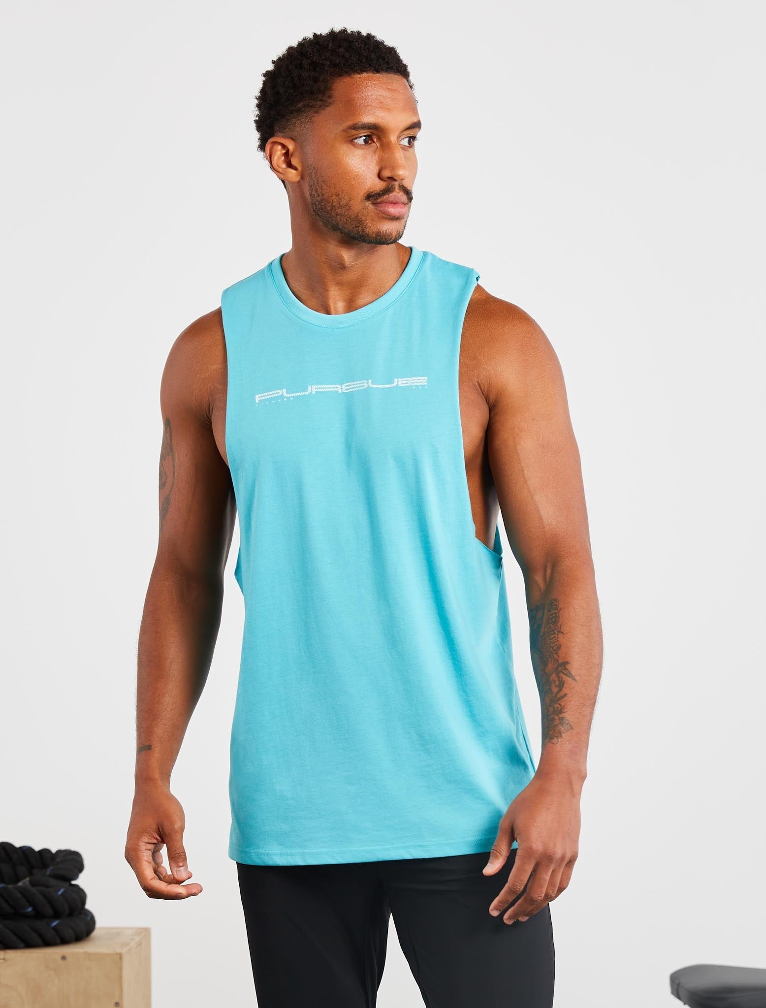 Graphic Drop Arm Tank, Sky Blue