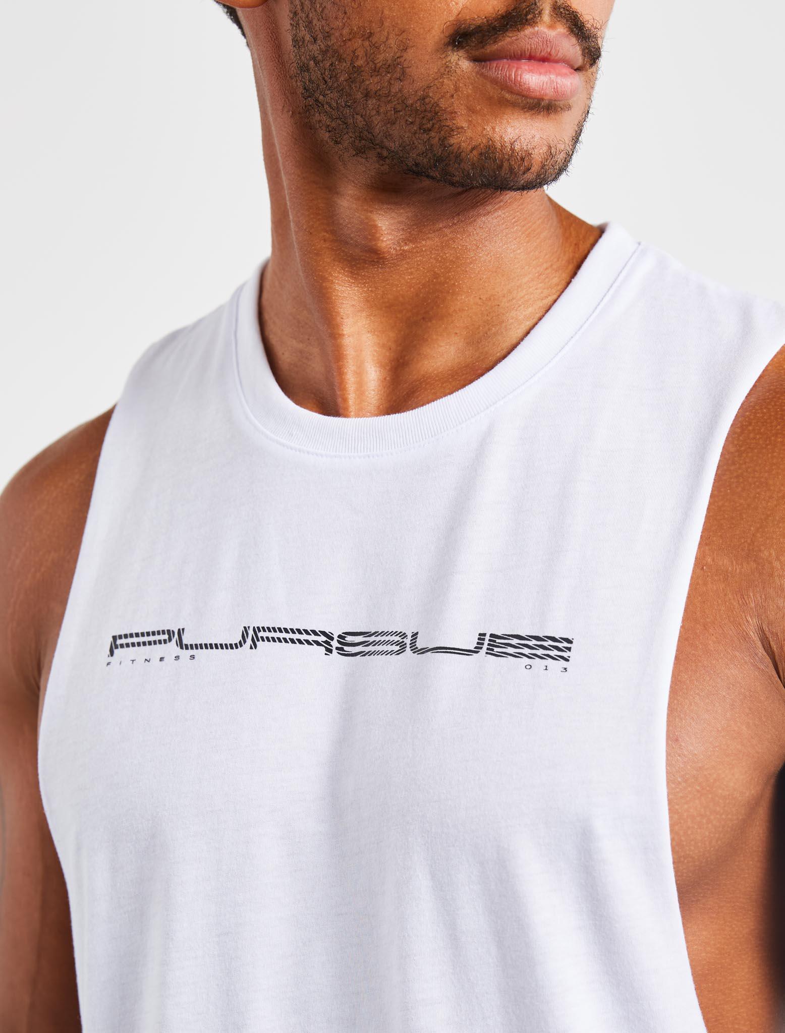 Graphic Drop Arm Tank / White Pursue Fitness 2