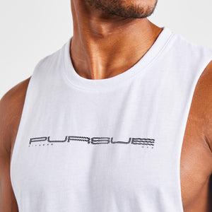 Graphic Drop Arm Tank / White Pursue Fitness 2