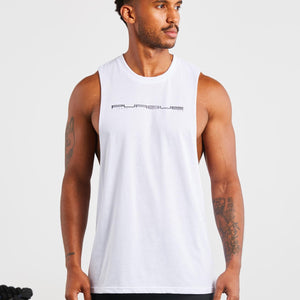 Graphic Drop Arm Tank / White Pursue Fitness 1