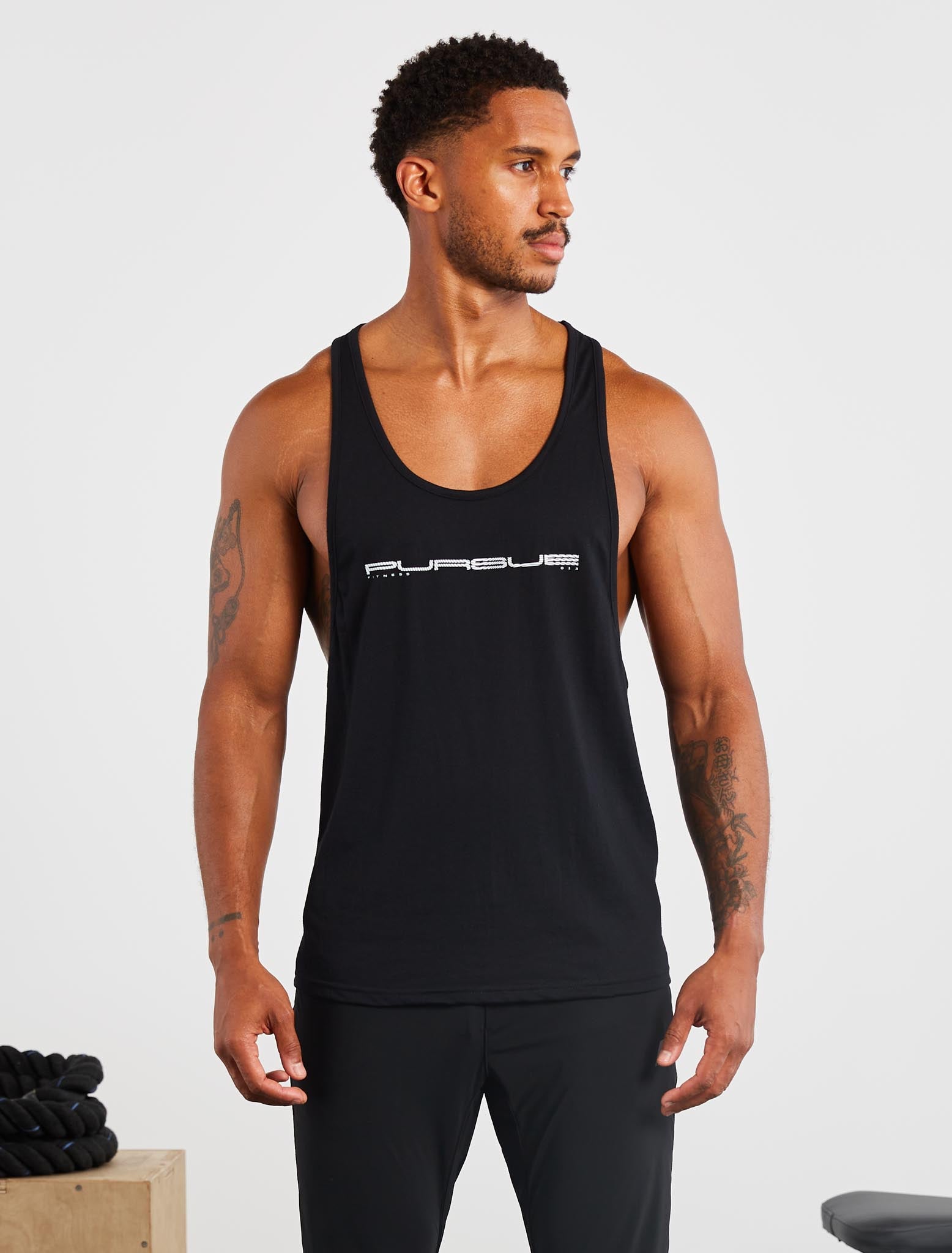 Stringer Vest Polyester Graphic Stringer Vest | Black | Pursue Fitness