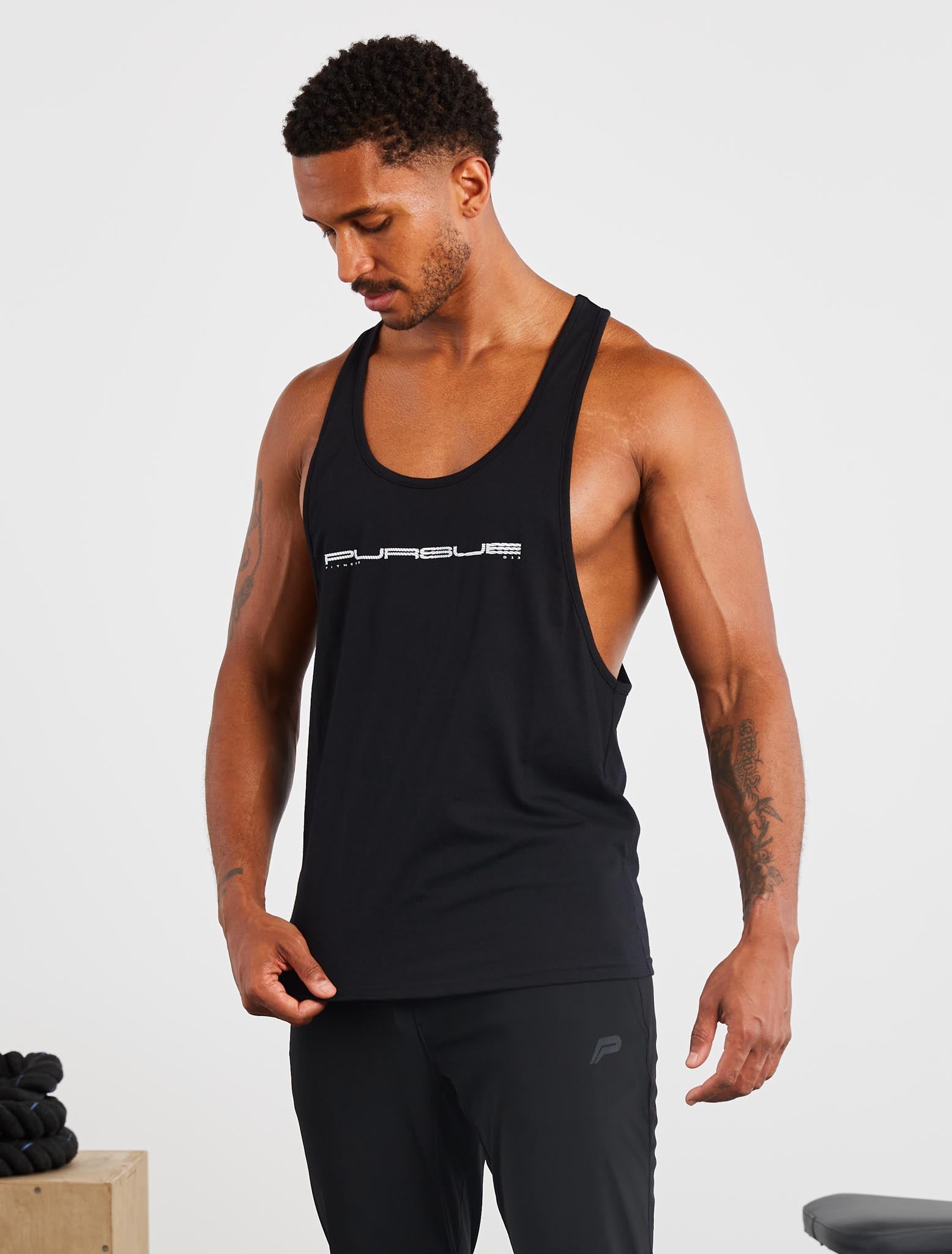 Stringer Vest Polyester Graphic Stringer Vest | Black | Pursue Fitness