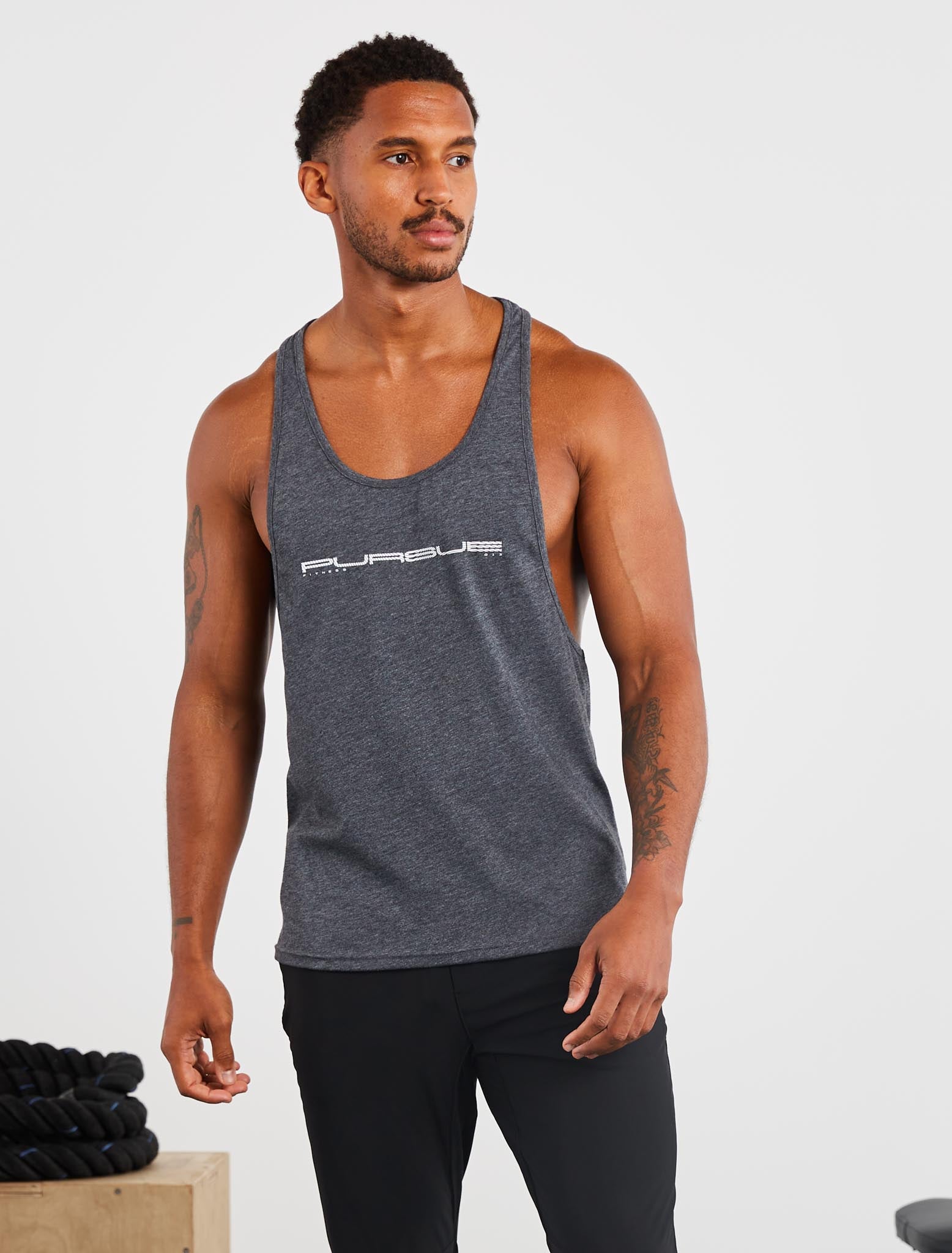 Graphic Stringer Vest | Charcoal Marl | Pursue Fitness