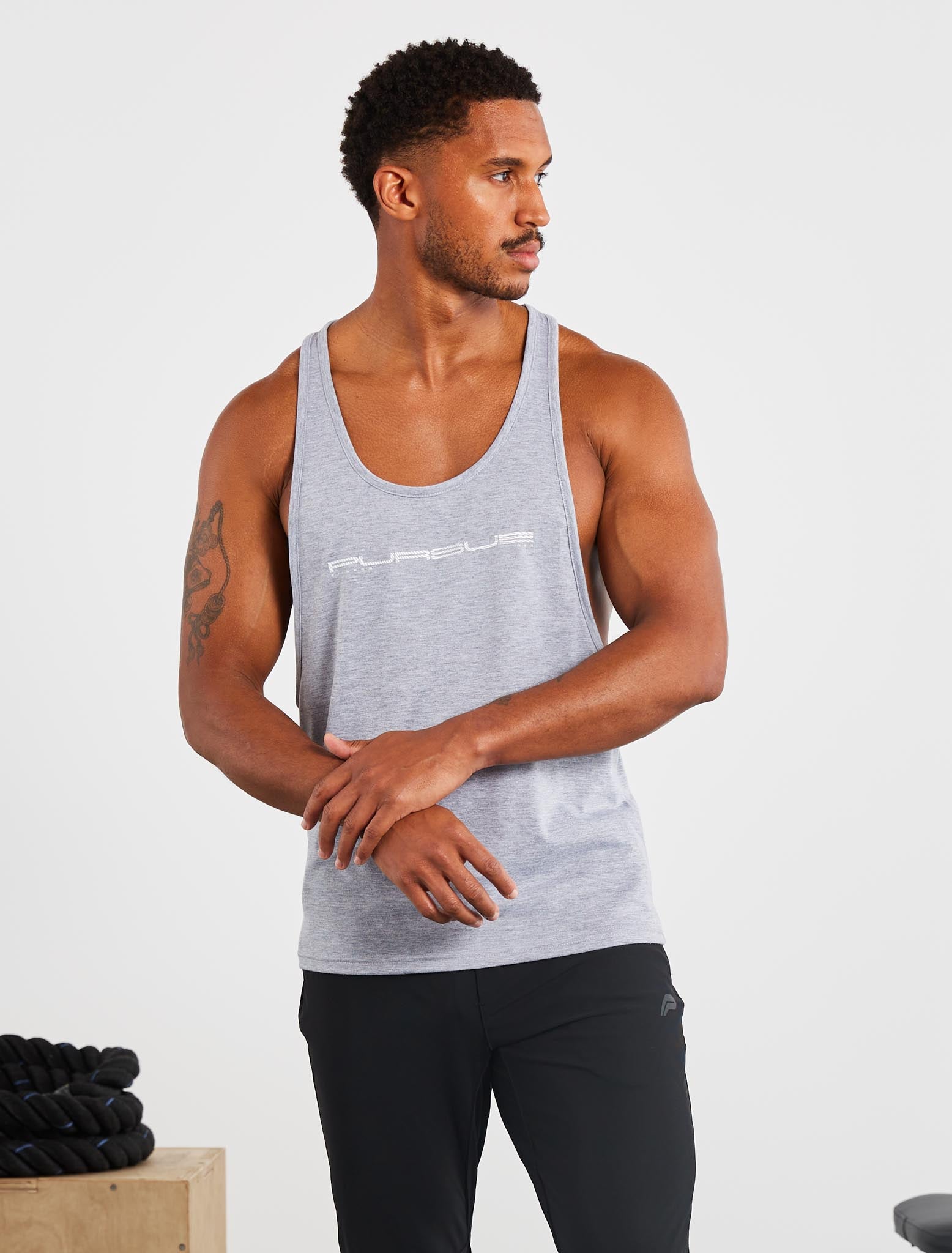 Stringer Vest Polyester Graphic Stringer Vest | Grey Marl | Pursue Fitness