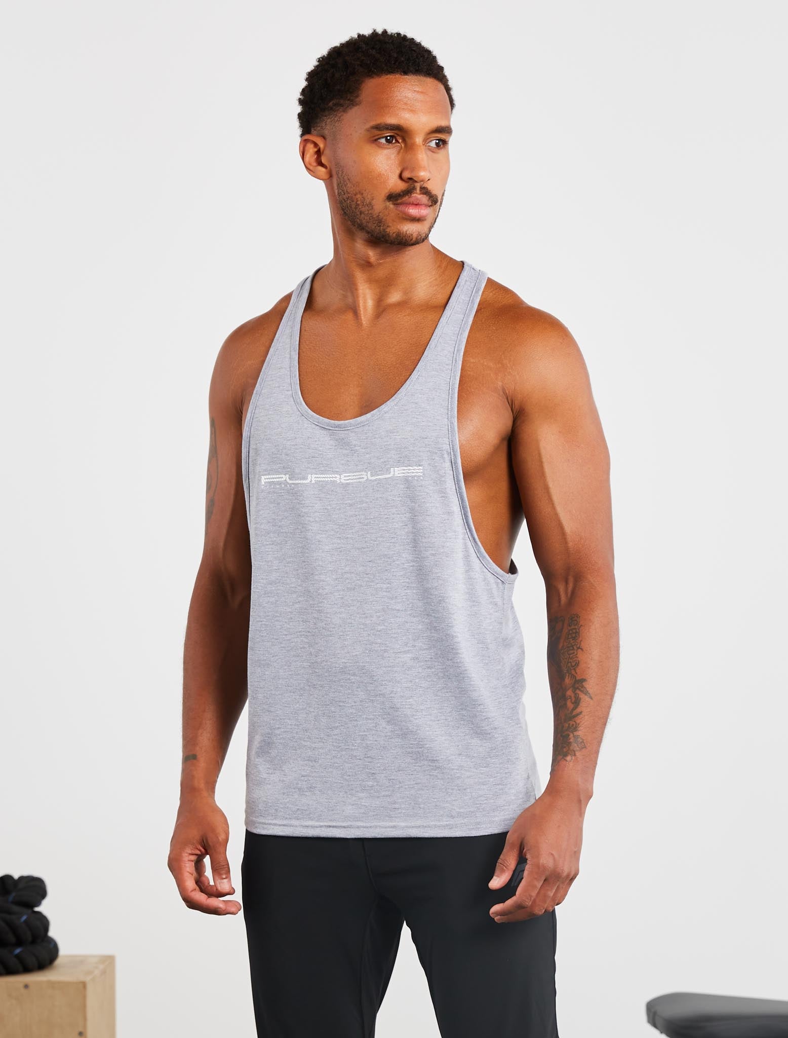 Stringer Vest Polyester Graphic Stringer Vest | Grey Marl | Pursue Fitness