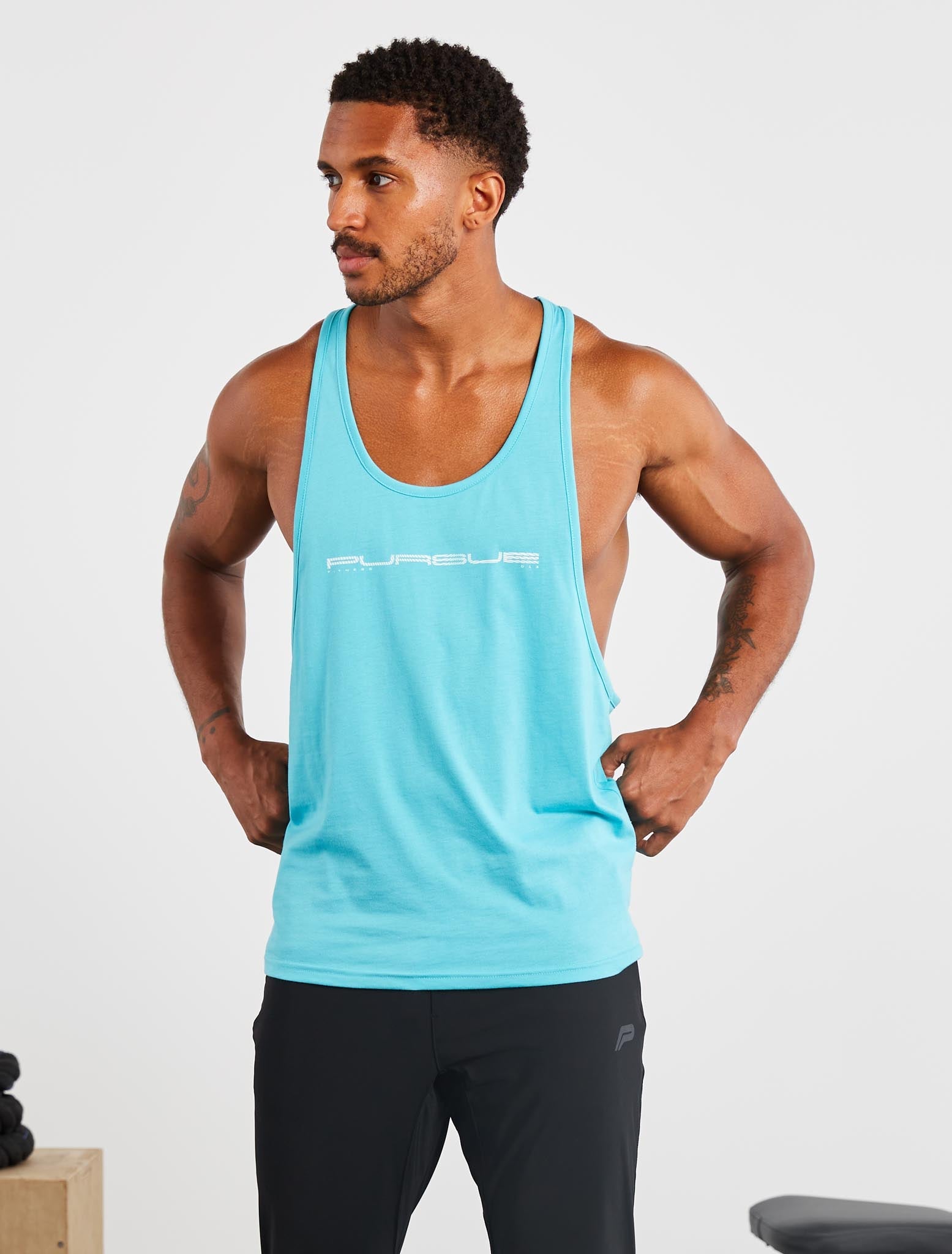 Graphic Stringer Vest / Sky Blue Pursue Fitness 1