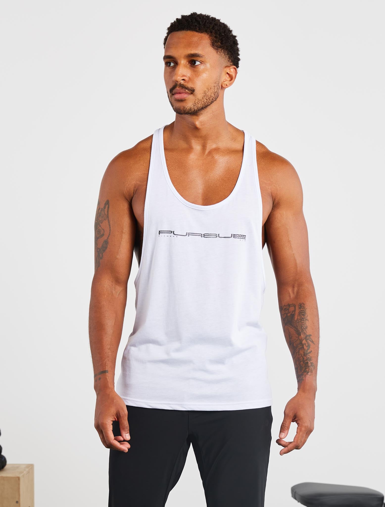 Graphic Stringer Vest | White | Pursue Fitness