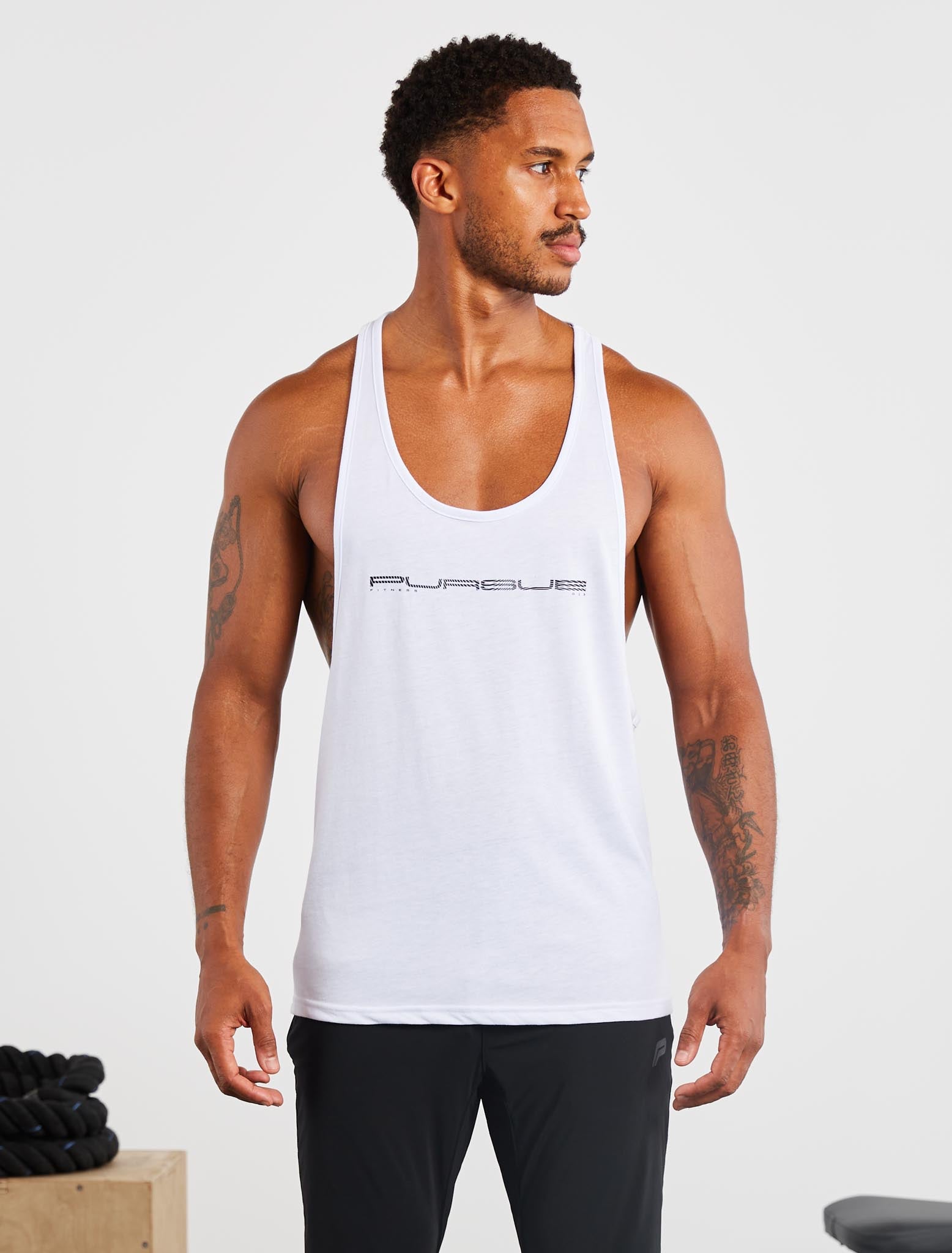 Graphic Stringer Vest / White Pursue Fitness 1