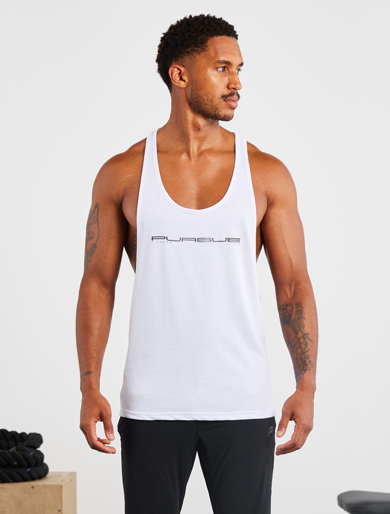Stringer Vest Polyester Graphic Stringer Vest | White | Pursue Fitness