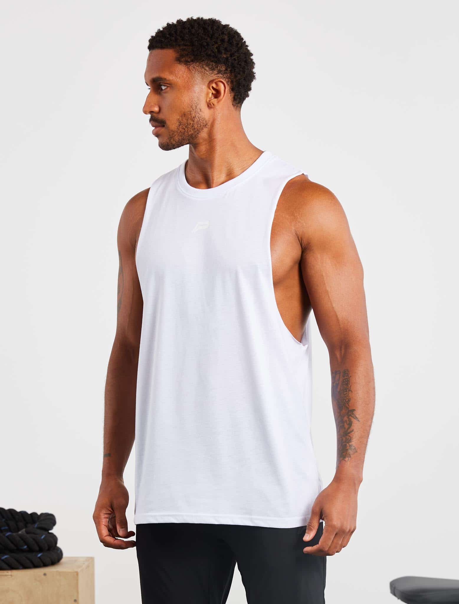 Icon Drop Arm Tank / White Pursue Fitness 2