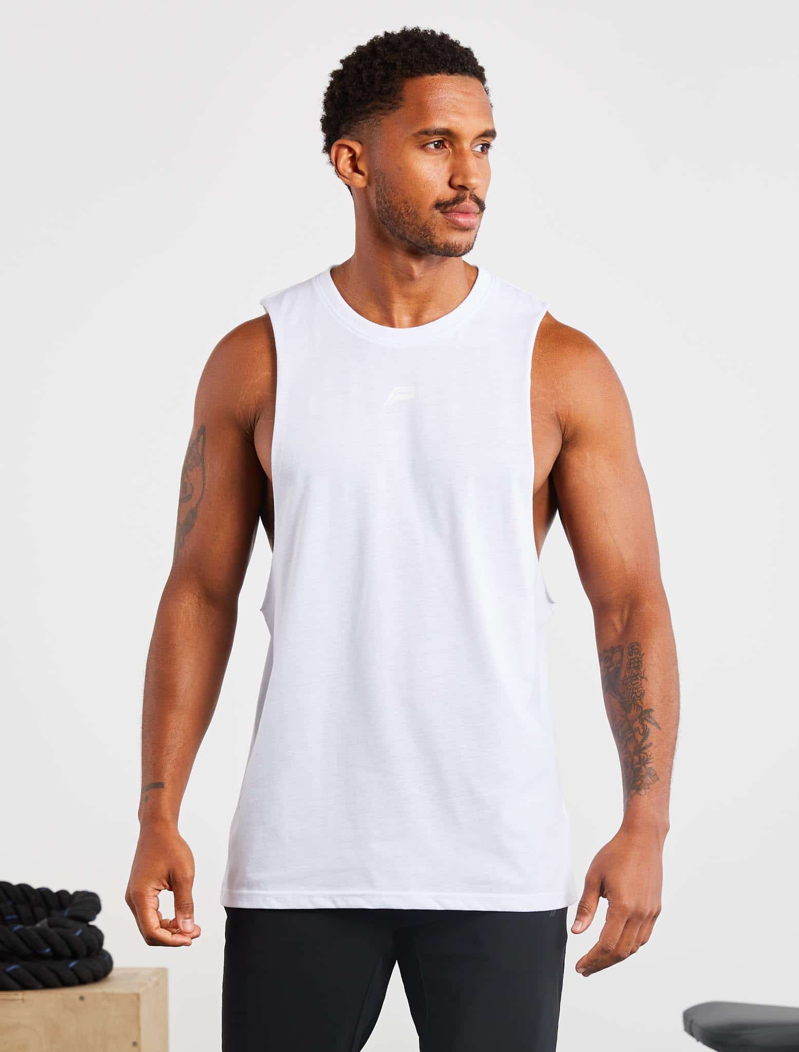 Icon Drop Arm Tank / White Pursue Fitness 1