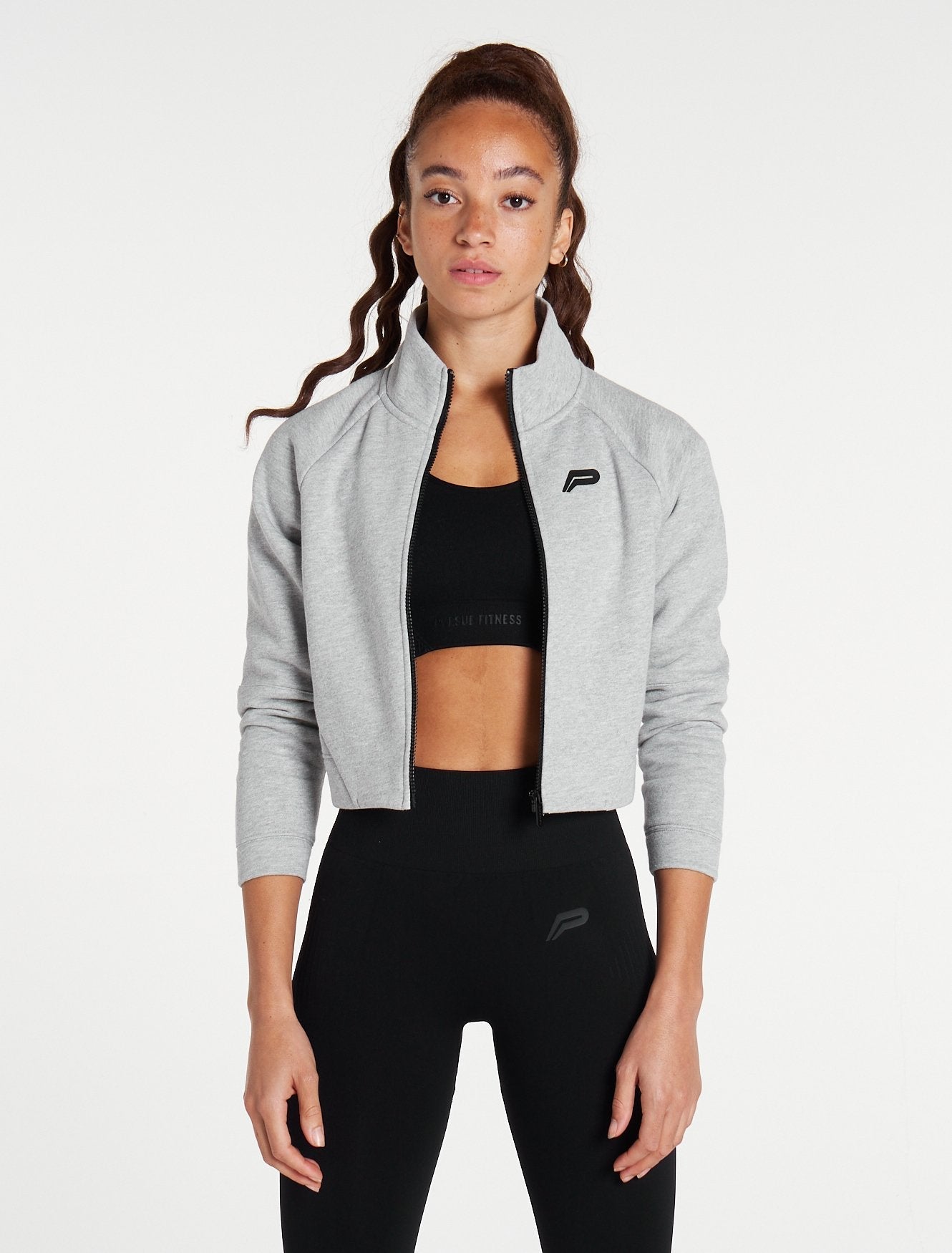 Iconic Crop Fleece Jacket / Heather Grey Pursue Fitness 2