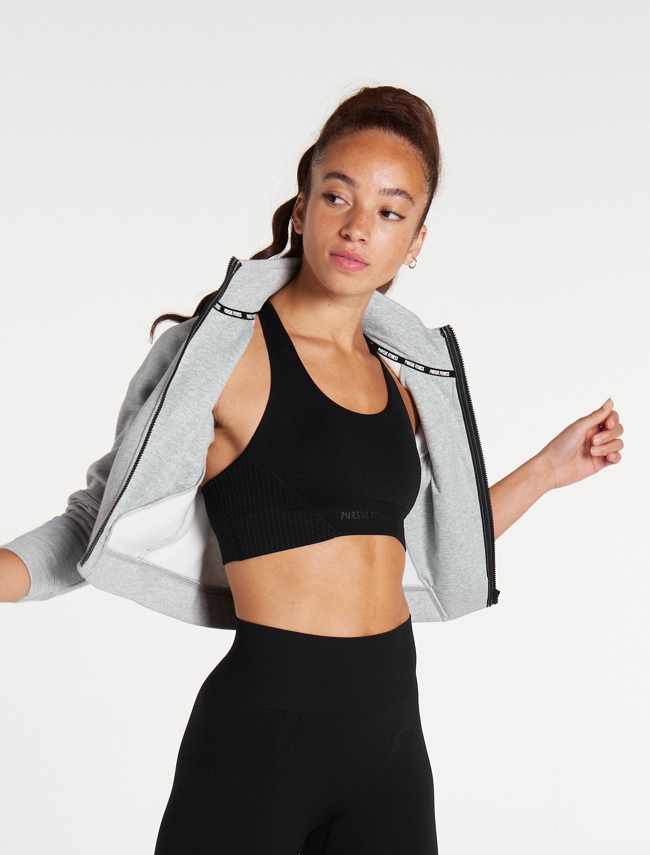 Iconic Crop Fleece Jacket / Heather Grey Pursue Fitness 1