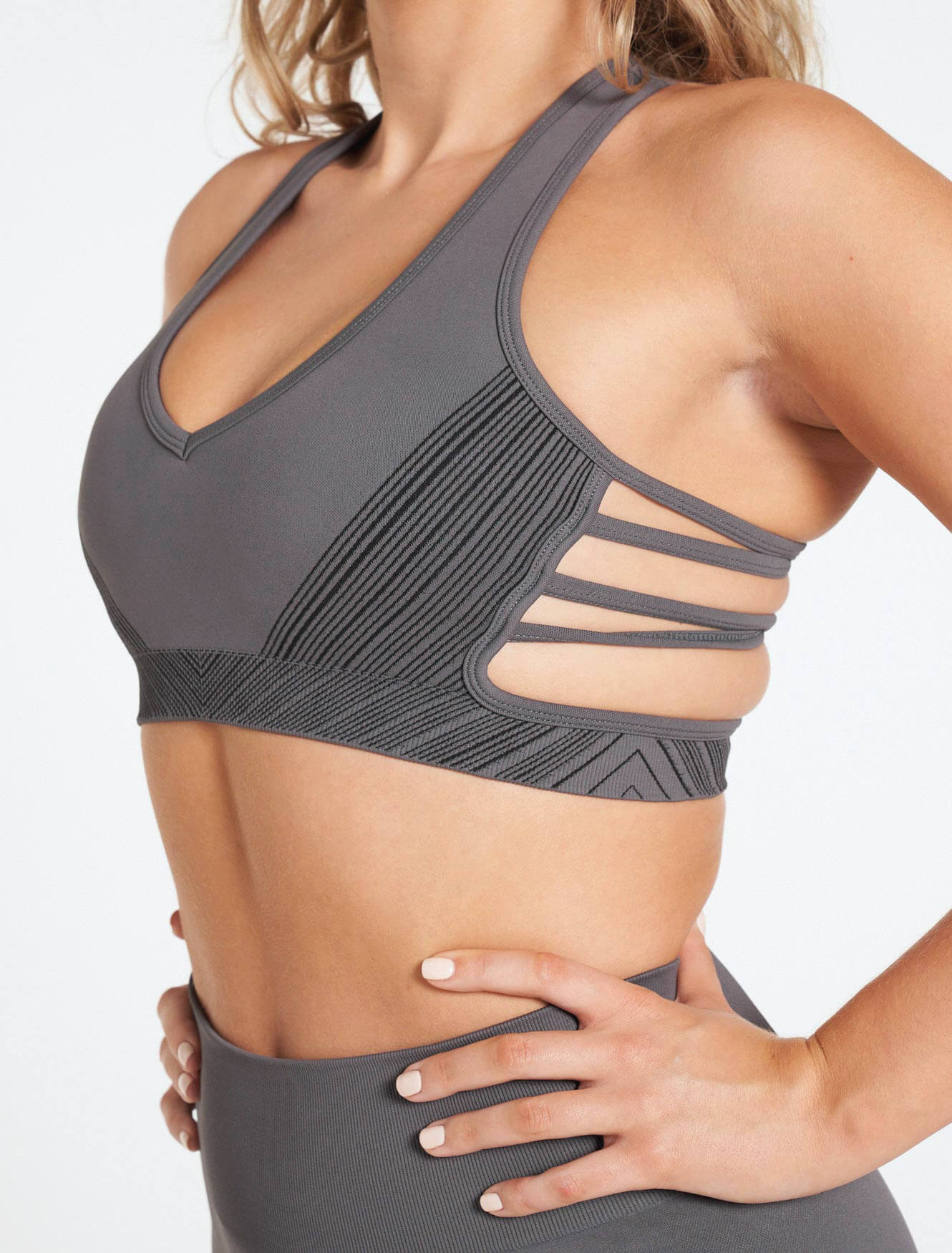 Cut-Out Sports Bra Grey - GymBeam