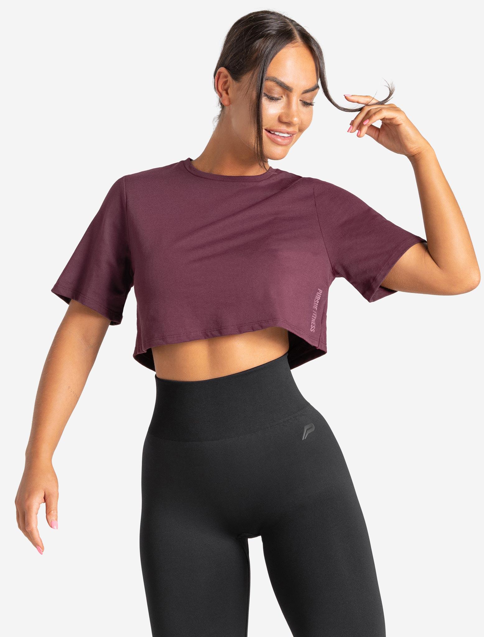 Knot Back Crop T-Shirt / Maroon Pursue Fitness 5