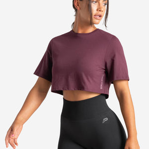 Knot Back Crop T-Shirt / Maroon Pursue Fitness 1