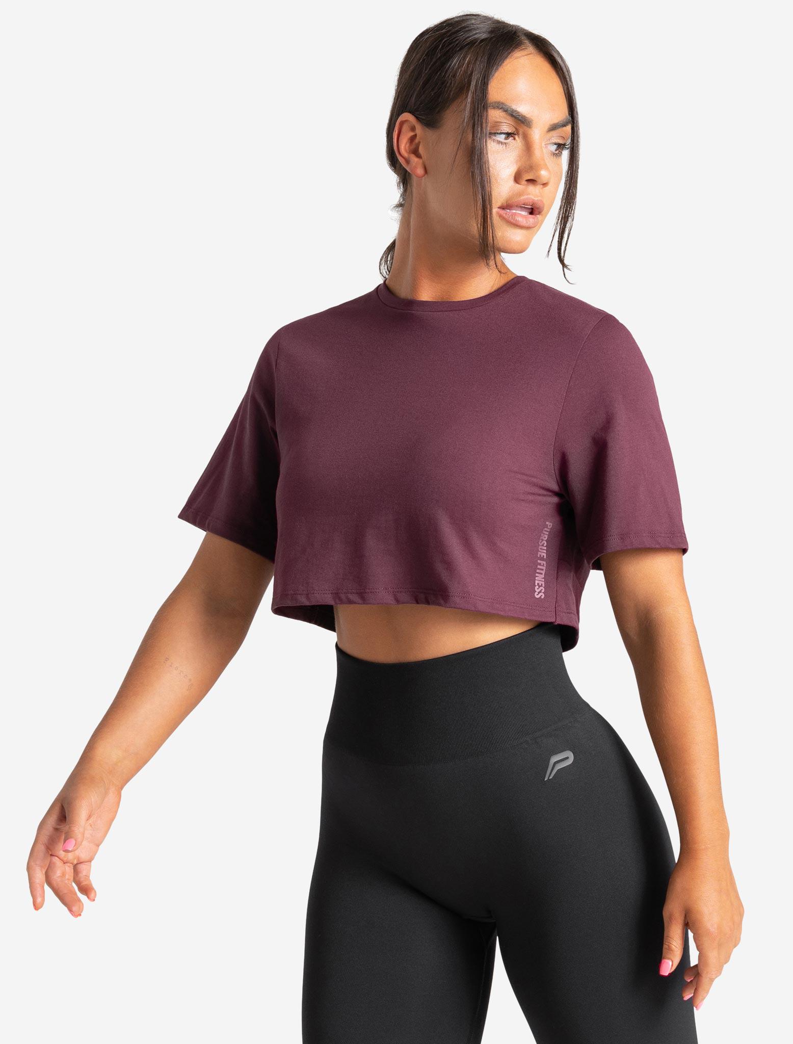 Knot Back Crop T-Shirt / Maroon Pursue Fitness 1