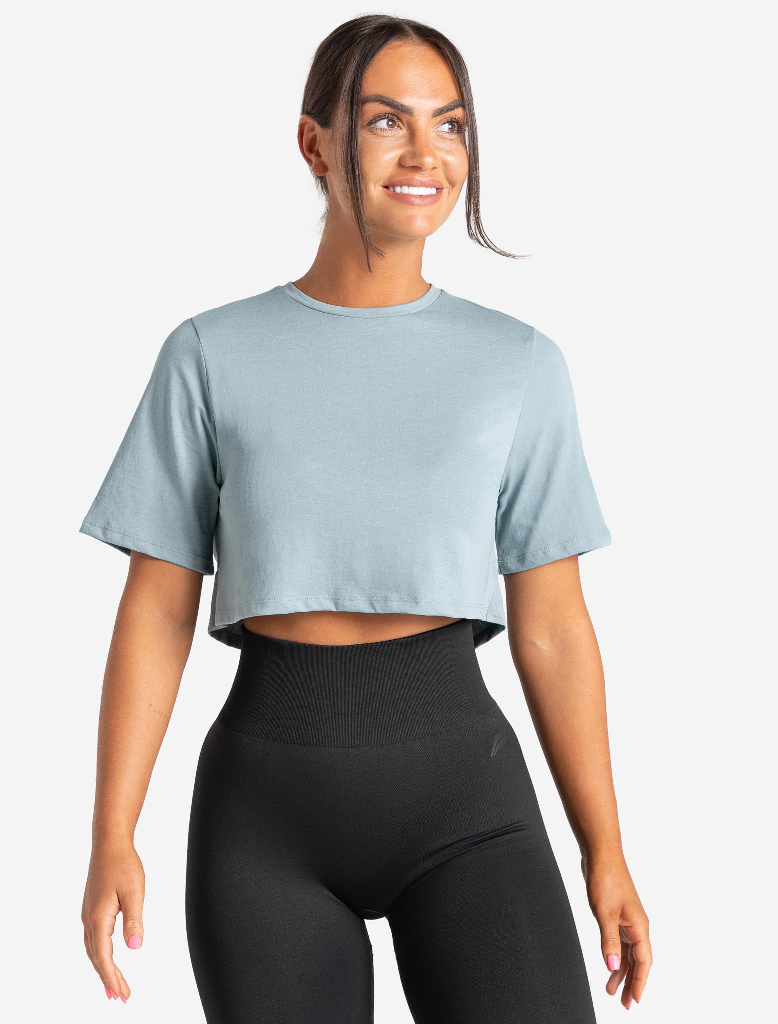 Knot Back Crop T-Shirt / Moonstone Blue Pursue Fitness 1