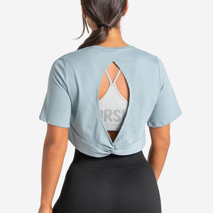 Knot Back Crop T-Shirt / Moonstone Blue Pursue Fitness 2