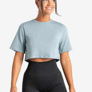 Knot Back Crop T-Shirt / Moonstone Blue Pursue Fitness 1