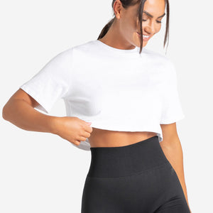 Knot Back Crop T-Shirt / White Pursue Fitness 2