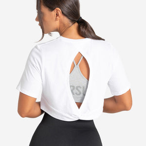Knot Back Crop T-Shirt / White Pursue Fitness 1