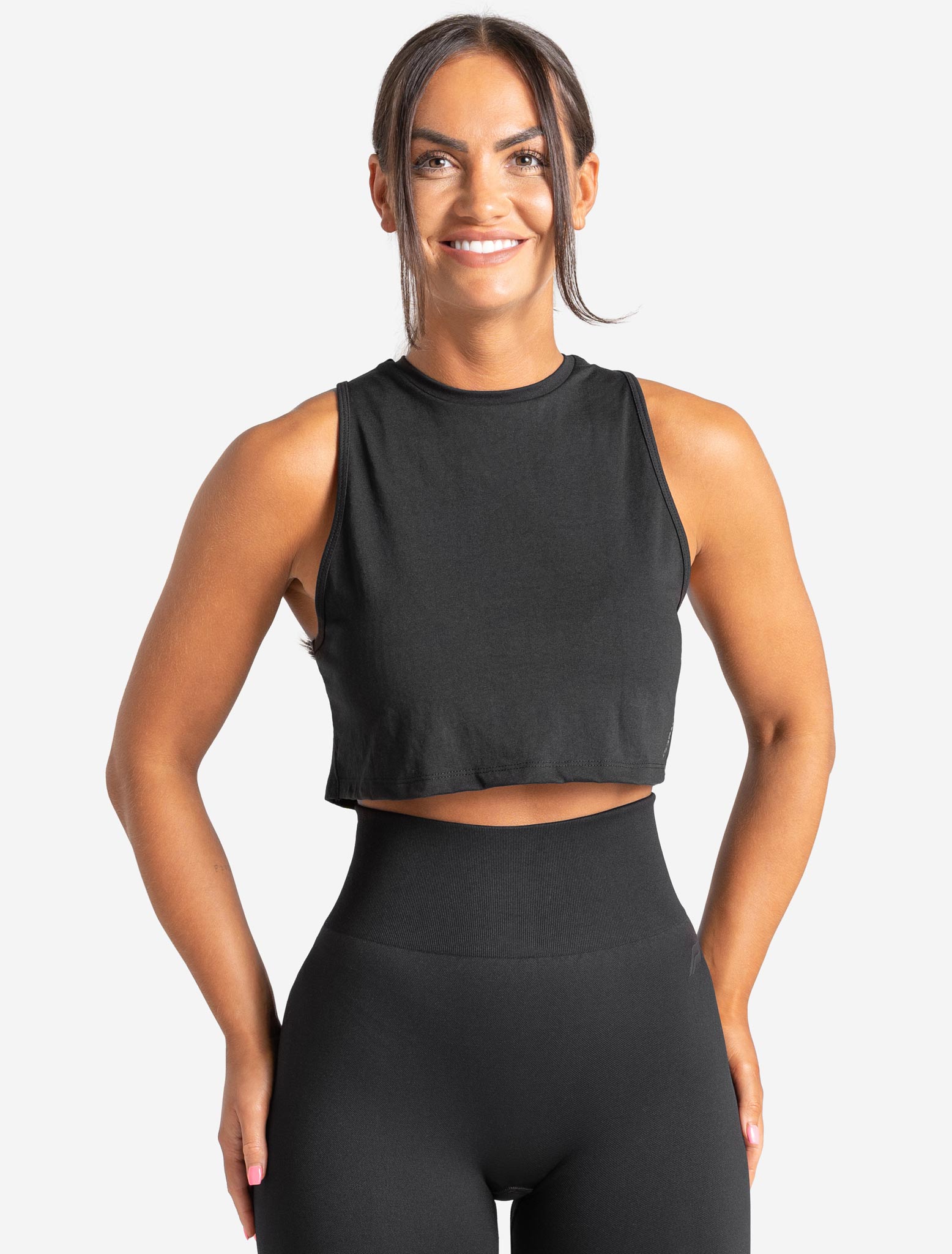 Knot Back Crop Tank Black Pursue Fitness - Main Image
