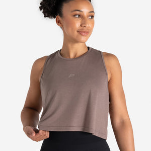 Lightweight Crop Gym Tank - Neutral Brown Pursue Fitness 1