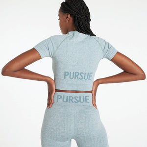 Lounge Seamless Crop T-Shirt / Sky Blue Pursue Fitness 2