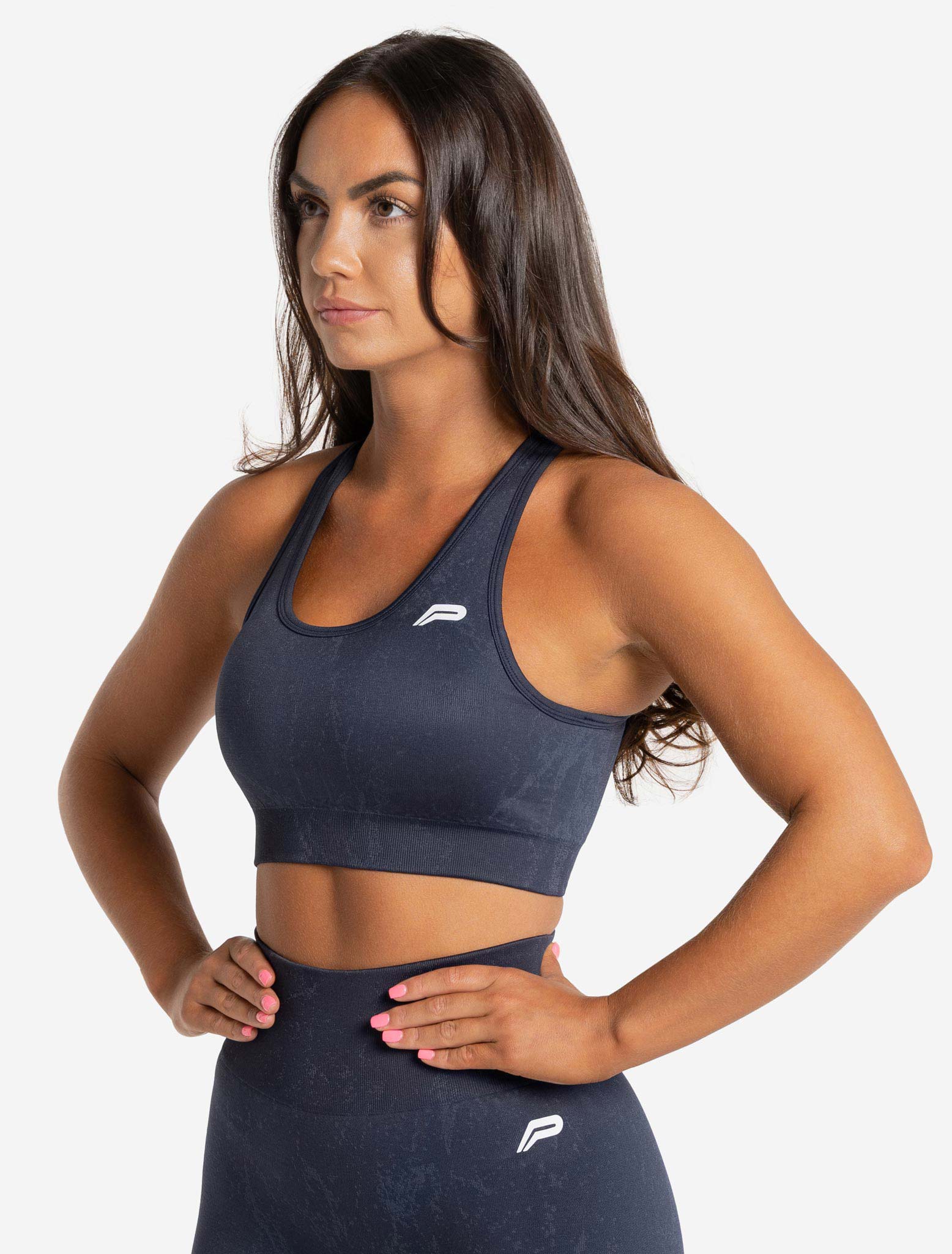 Marble Seamless Sports Bra, Navy