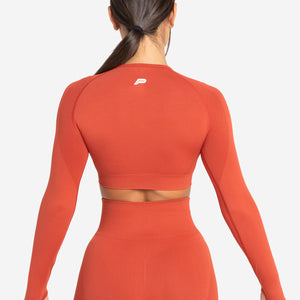 Move Seamless Long Sleeve Crop Top / Burnt Red Pursue Fitness 2