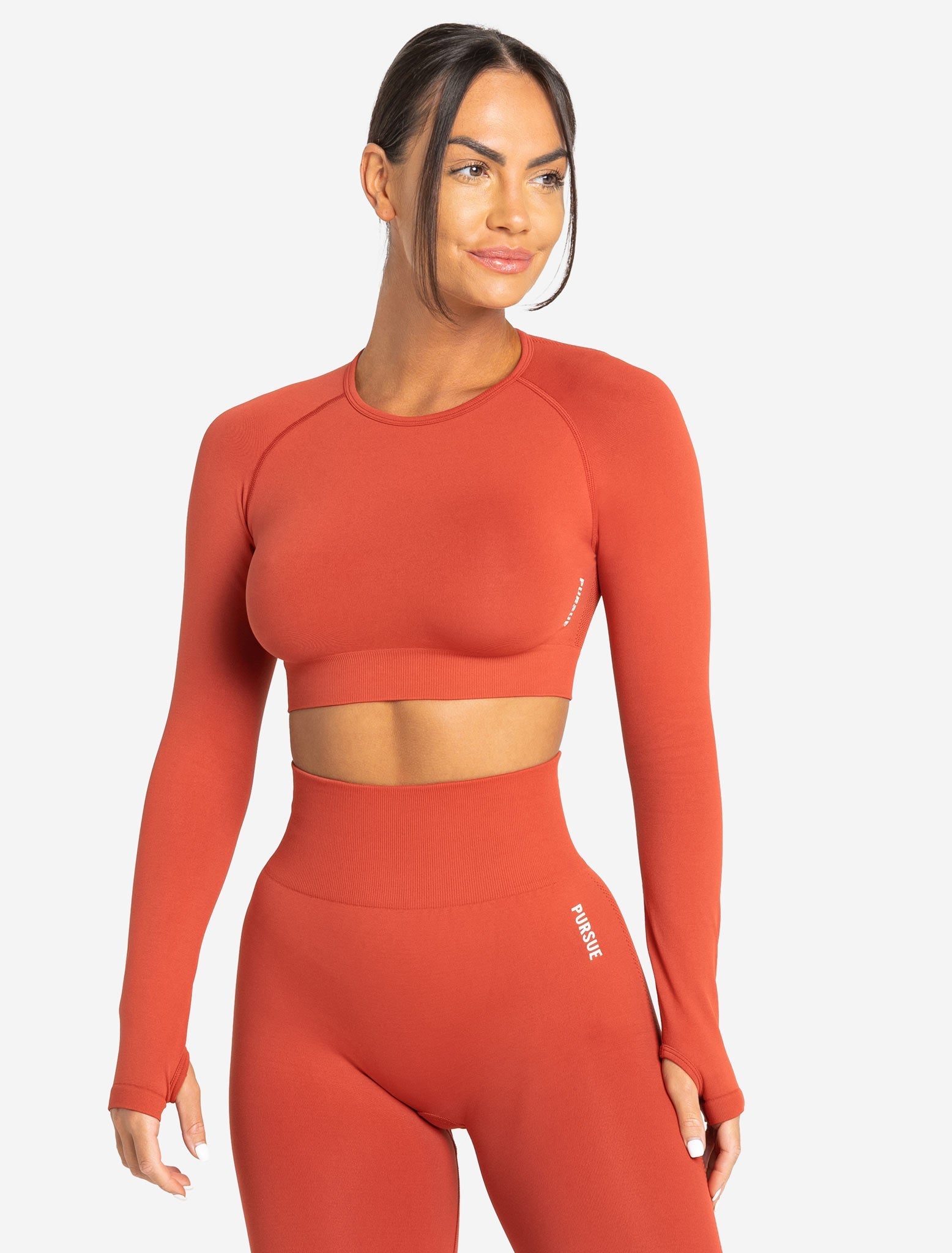Move Seamless Long Sleeve Crop Top / Burnt Red Pursue Fitness 1