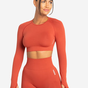Move Seamless Long Sleeve Crop Top / Burnt Red Pursue Fitness 1