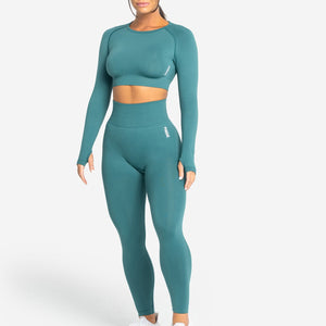 Move Seamless Long Sleeve Crop Top / Teal Pursue Fitness 2