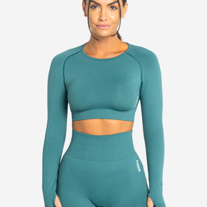 Move Seamless Long Sleeve Crop Top / Teal Pursue Fitness 1