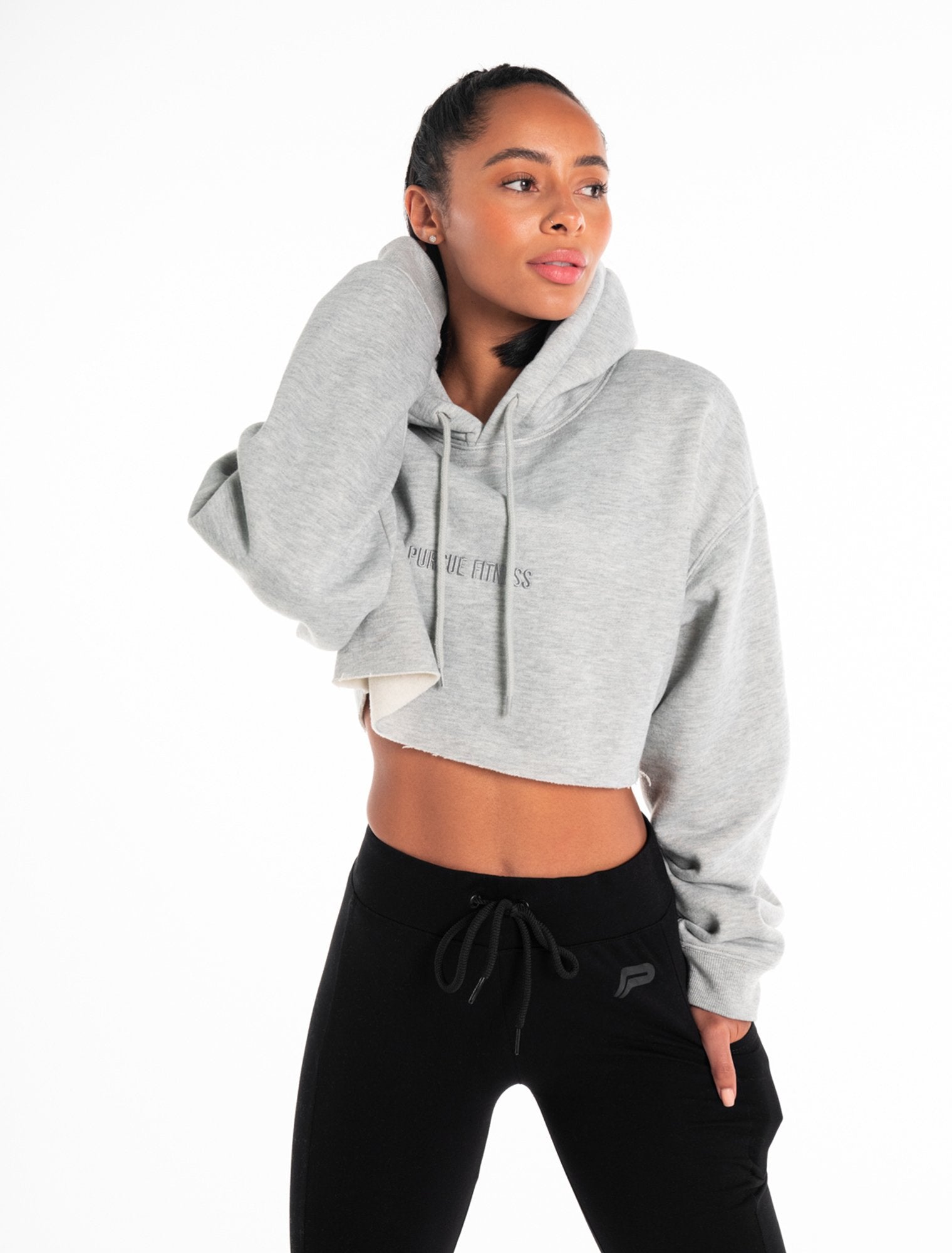 Oversized Crop Hoodie | Marl Grey | Pursue Fitness