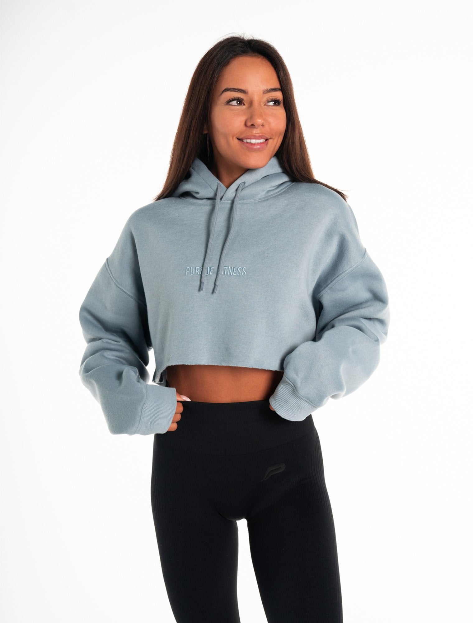 Oversized Crop Hoodie | Washed Blue | Pursue Fitness