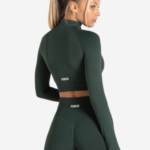 Scrunch Seamless Crop 1/2 Zip - Forest Green Pursue Fitness 2