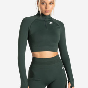 Scrunch Seamless Crop 1/2 Zip - Forest Green Pursue Fitness 1