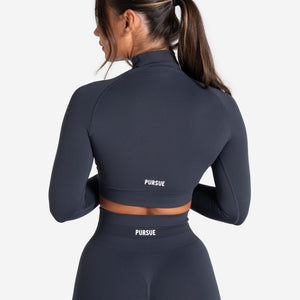 Scrunch Seamless Crop 1/2 Zip - Midnight Blue Pursue Fitness 2