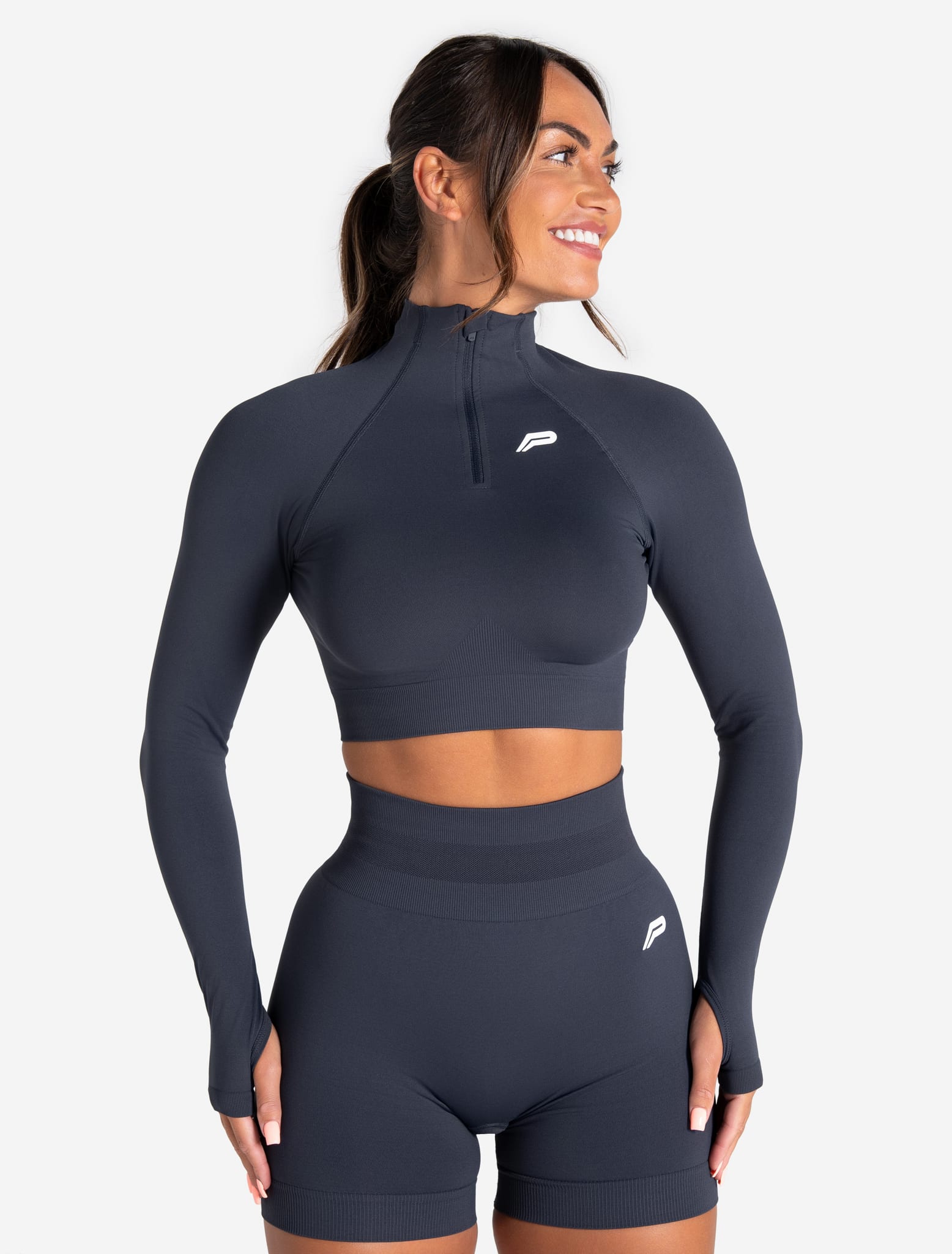 Scrunch Seamless Crop 1/2 Zip - Midnight Blue Pursue Fitness 1